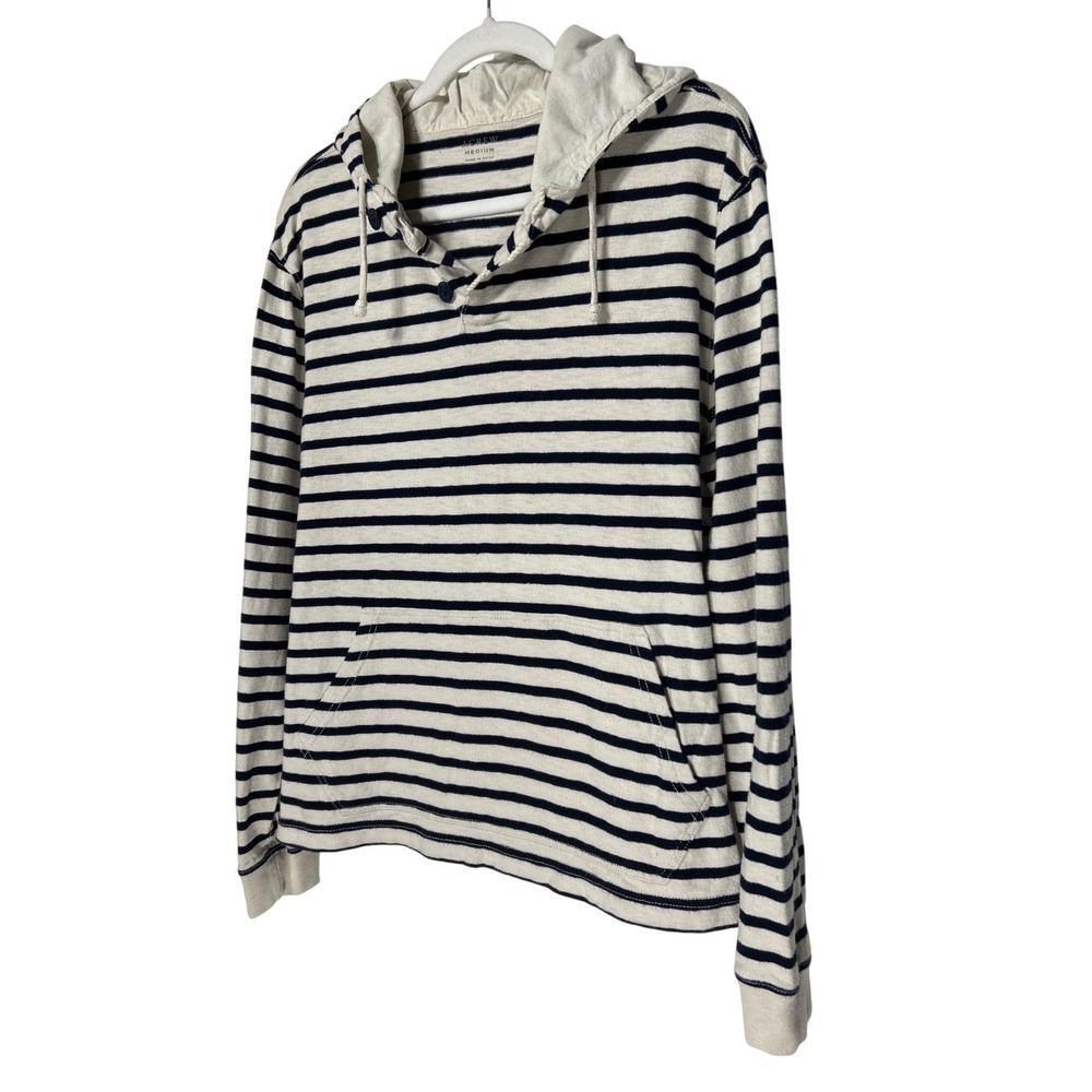 J.Crew Womens Medium Striped Henley‎ Hoodie Navy Ivory Anchor Button Nautical
